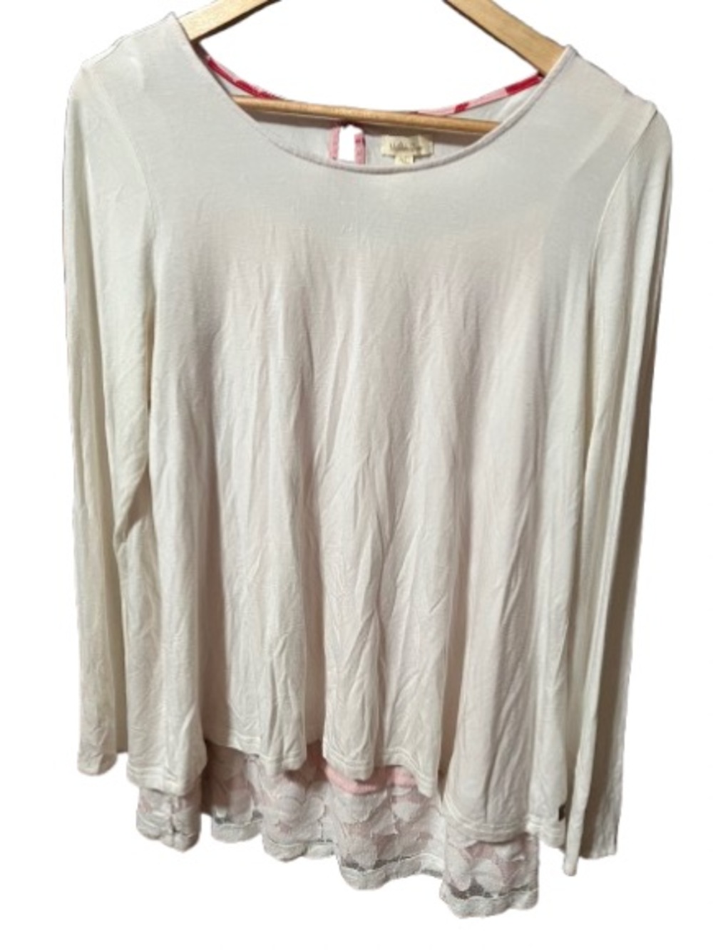 Matilda Jane Women's Cream Long-Sleeve Lace-Hem Combo Top Size Medium